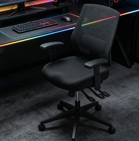High Back Mesh Desk Chair with Wheels and Arms, Adjustable Recline, Swivel, Black